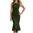 thumbnail image 1 of IROINNID Wedding Guest Dresses for Women Homecoming Party V-Neck Solid Backless Wrinkle Sleeveless Dress Elegant Formal Dress,Green, 1 of 7
