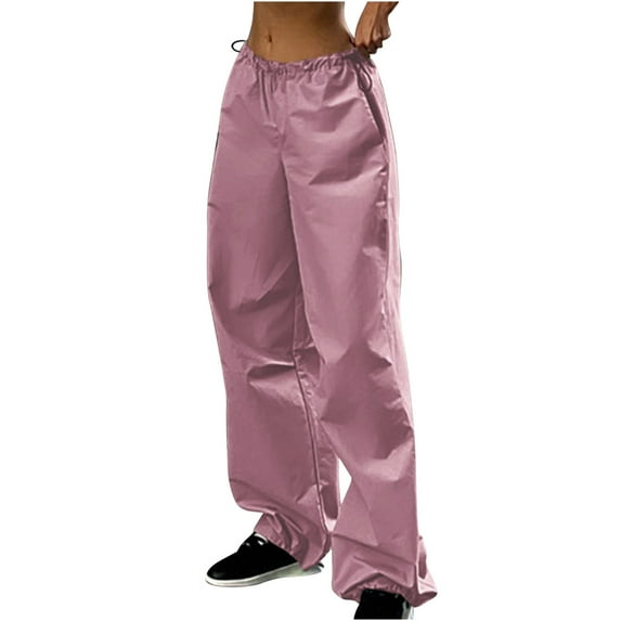 IROINNID Discount Women's Cargo Pants Baggy Pants Mid Waist Wide Leg Bib Full Length Trendy Cargo Pants,Pink