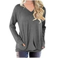 thumbnail image 1 of IROINNID Discount Women's Fall Tops Long Sleeve Oversized Base Shirts Solid Workout Pullover Casual Basic V-Neck Loose Fit Tops with Pocket,Gray, 1 of 5