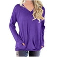 thumbnail image 1 of IROINNID Women's Fall Tops Long Sleeve Oversized Base Shirts Solid Workout Pullover Casual Basic V-Neck Loose Fit Tops with Pocket,Purple, 1 of 5
