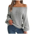 thumbnail image 1 of IROINNID Women's Knit Long Sleeve Off-The-Shoulder Sweater Ladies Casual Relaxed Fit Solid Fall Tops,Gray, 1 of 8