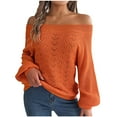 thumbnail image 1 of IROINNID Women's Knit Long Sleeve Off-The-Shoulder Sweater Ladies Casual Relaxed Fit Solid Fall Tops,Orange, 1 of 8