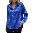 thumbnail image 1 of IROINNID Discount Women's Long Sleeve V-Neck Shirts Casual Summer Cardigan Sexy Turndown Tops Regular Solid Long Sleeve Blouse Tops,Blue, 1 of 7