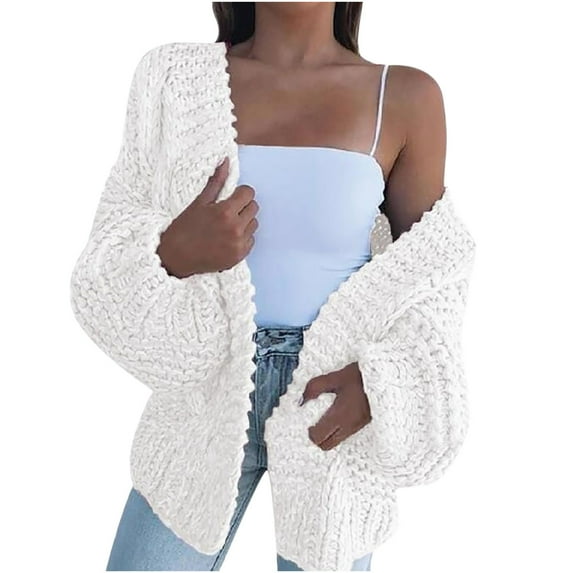 IROINNID Discount Womens Cardigans Long Sleeve Knitted Open Front Cardigan Warm Sweater,White