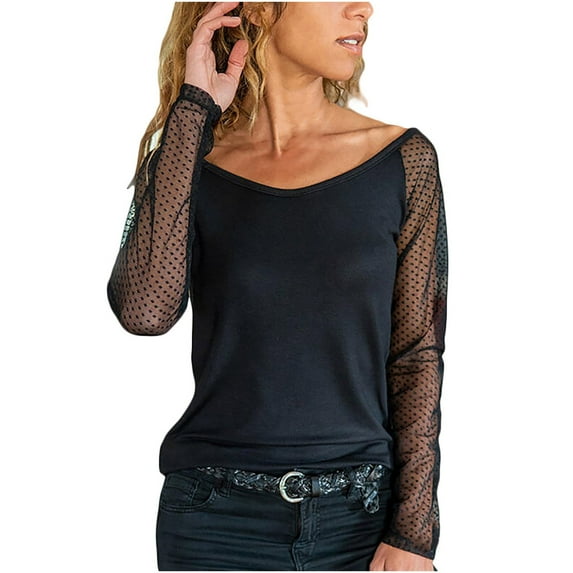 IROINNID Discount Womens Long Sleeve Tops O Neck Hollow Out T Shirt Autumn Solid Blouse Tops,Black