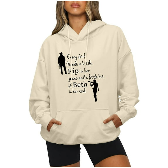 IROINNID Discount Womens Long Sleeve Tops Round Neck Hooded Lounge Printing Pullover Blouse Sweatshirt Tops Shirts Tops,Beige