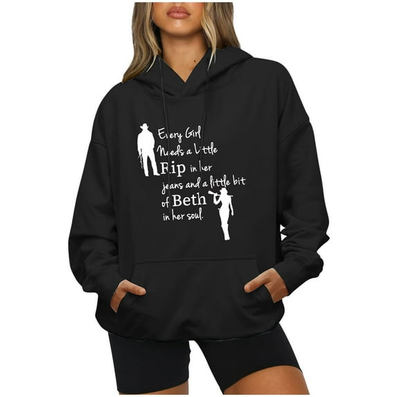 IROINNID Discount Womens Long Sleeve Tops Round Neck Hooded Lounge Printing Pullover Blouse Sweatshirt Tops Shirts Tops,Black