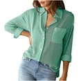 thumbnail image 1 of IROINNID Womens Long Sleeve V-Neck Shirts Home Turndown Collar Button Print Blouses T-shirt,Green, 1 of 6