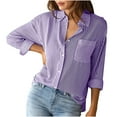 thumbnail image 1 of IROINNID Womens Long Sleeve V-Neck Shirts Home Turndown Collar Button Print Blouses T-shirt,Purple, 1 of 6