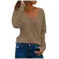 thumbnail image 1 of IROINNID Womens Long Sleeve V-Neck Shirts Spring Stripe Loose Printed Patchwork Blouse Tops Pullover,Brown, 1 of 4