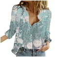 thumbnail image 1 of IROINNID Discount Womens Plus Size Tops Lounge Lapel Top Loose Buttoned Long Sleeve Print Blouse,Blue, 1 of 5