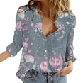 thumbnail image 1 of IROINNID Discount Womens Plus Size Tops Lounge Lapel Top Loose Buttoned Long Sleeve Print Blouse,Gray, 1 of 6