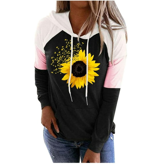 IROINNID Discount Womens Winter Clothes Pullover Hoodies Long Sleeve Autumn T-Shirt Flowy Printing Hooded Pockets Blouse Tops,Pink