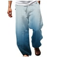 thumbnail image 1 of IROINNID Drawstring Pants for Men Summer Casual Gradient Wide Leg Relaxed Fit Elastic Waist Straight Trousers Stylish Beach Pants,Light Blue, 1 of 5