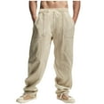 thumbnail image 1 of IROINNID Drawstring Pants for Men Solid Casual Drawstring Waistband Cotton Linen Loose Fit Trousers Pants with Pocket, 1 of 7