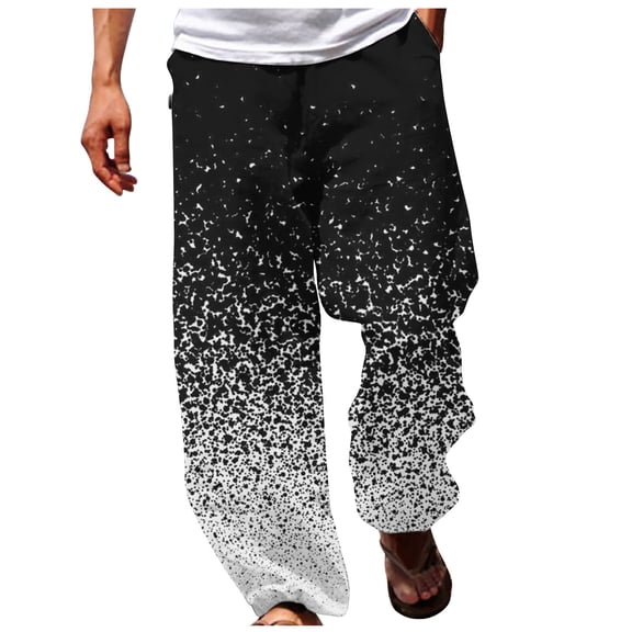 IROINNID Drawstring Pants for Men On Sale Summer Beach Wide Leg Relaxed Fit Pants Elastic Waist Straight Trousers Trendy Pants,Black