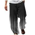 thumbnail image 1 of IROINNID Drawstring Pants for Men Summer Casual Gradient Wide Leg Relaxed Fit Elastic Waist Straight Trousers Stylish Beach Pants,Black, 1 of 5