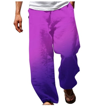 IROINNID Drawstring Pants for Men Summer Casual Gradient Wide Leg Relaxed Fit Elastic Waist Straight Trousers Trendy Beach Pants,Purple