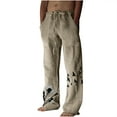 thumbnail image 1 of IROINNID Drawstring Pants for Men Summer Cotton Linen Wide Leg Pants Elastic Waist Printed Leisure Sports Holiday Pants,Khaki, 1 of 7