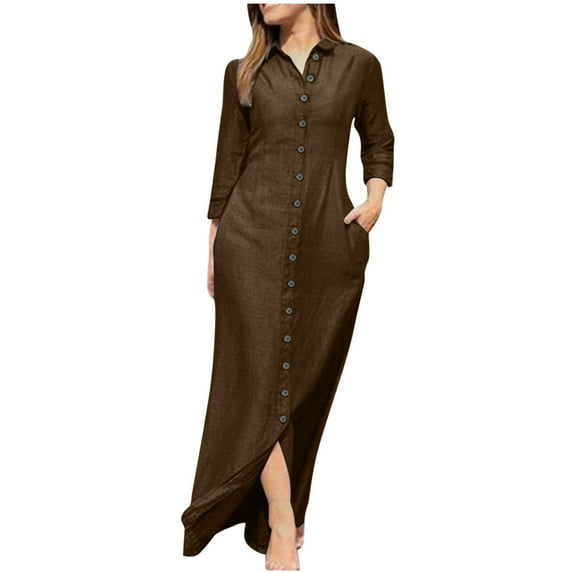 IROINNID Dress Shirt for Women Color Turndown Collar Loose and Comfortable Sleeve Dress ,Coffee