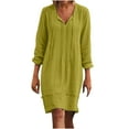 thumbnail image 1 of IROINNID Dress Shirt for Women Cotton and Linen V-neck Loose Three Quarter Sleeve Knee-High Dress ,Yellow, 1 of 8