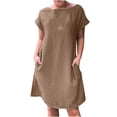thumbnail image 1 of IROINNID Dress for Women 2023 Casual Cocktail Wedding Guest Dress Round Neck Short Sleeved Dress Fit&Flare Dress,Khaki, 1 of 7