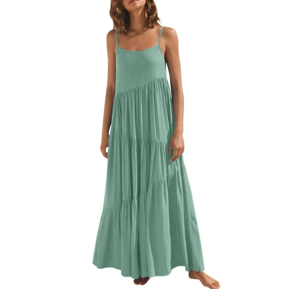 IROINNID Dress for Women 2023 Casual Cocktail Wedding Guest Dress Summer Loose Dress Strap Beach Long Maxi Summer Dresses For Sundress,Green