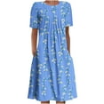 thumbnail image 1 of IROINNID Dress for Women 2023 Casual Dress Summer Round Neck Short Sleeve Folding Printed Dresses Fit&Flare Dress,Blue, 1 of 5