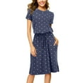 thumbnail image 1 of IROINNID Dress for Women 2023 Formal Evening Night Dress Printed Short Sleeve Crew Neck Lace-up Dress Fit&Flare Dress,Navy, 1 of 5