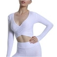 thumbnail image 1 of IROINNID Shirt Women Long Sleeve Gym Clothes for Women Ladies Solid Sports Chest Deep V Cross Vest No Chest Pad Tops,White, 1 of 5