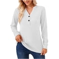 thumbnail image 1 of IROINNID Womens Long Sleeve Shirt Cotton Shirts for Women Comfy Solid Color V-Neck Long Sleeve Sweatshirt Tops,White, 1 of 6