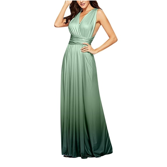 IROINNID Extra Long Dress For Women Tie-Dye Cross Back Dresses Multiple Ways To Wear Wedding Dresses Maxi Long Dress Sleeveless V-Neck A-Line Dress