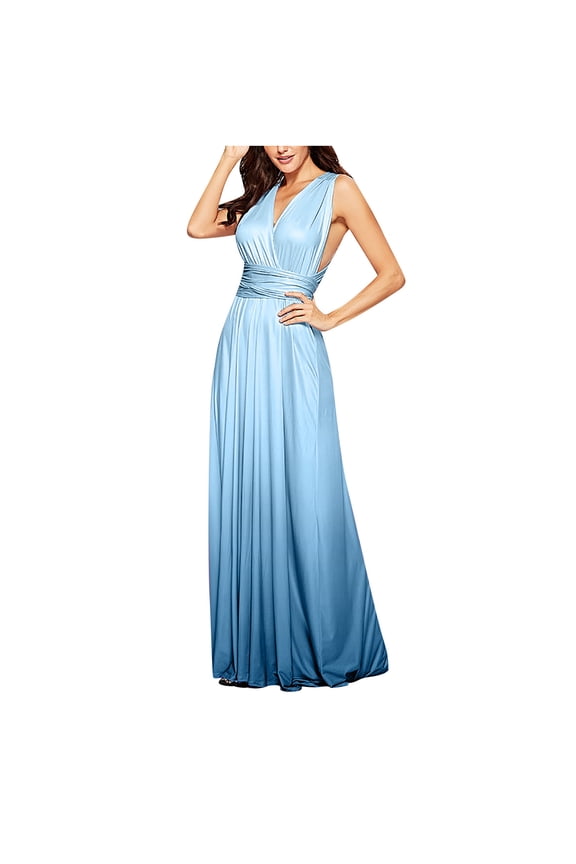 Extra Long Dress For Women Tie-Dye Cross Back Dresses Multiple Ways To Wear Wedding Dresses Maxi Long Dress Sleeveless V-Neck A-Line Dress