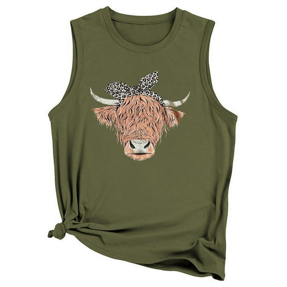 IROINNID Fashion Large Size Female Round Neck Sleeveless Print Bull Head Loose T-shirt Tank Top Large Vest
