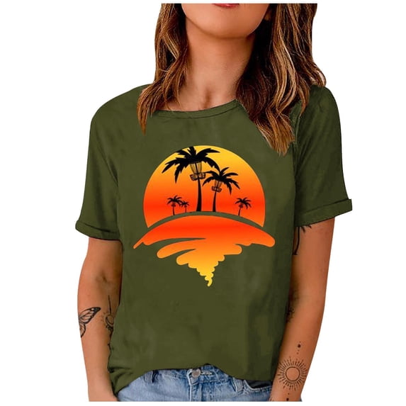IROINNID Fashion Woman Print Round-Neck Loose Cozy Short Sleeve T-Shirt Printing Loose Women Blouse Tops Spring Saving