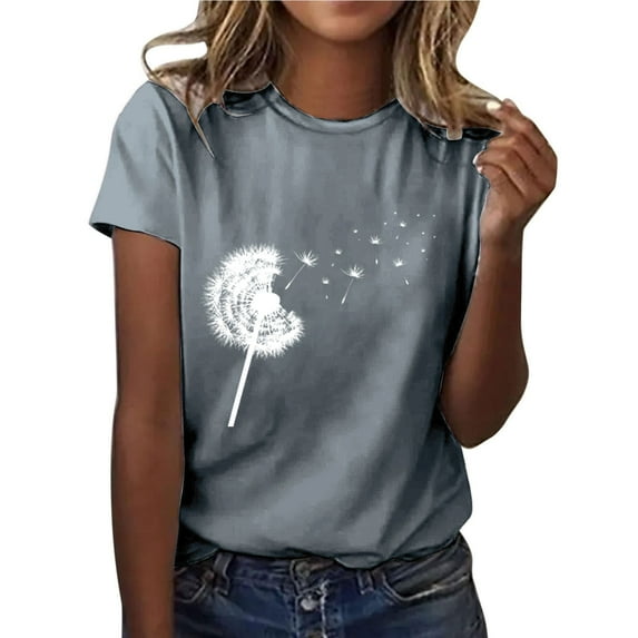 IROINNID Fashion Women Casual T-shirt Graphic Printed Round Neck Comfy Short Sleeve Pullover Blouse Tops