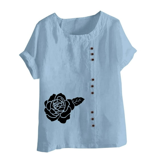 IROINNID Fashion Women Summer Loose Graphic Print Breathable Round-Neck T-Shirt Short Sleeve Casual Blouse Clearance