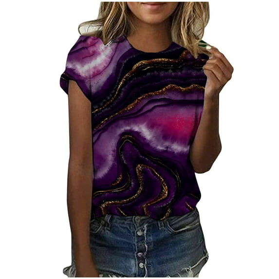 IROINNID Fashion Women Summer Loose Print Round-Neck T-Shirt Loose Fit Short Sleeve Casual Fashion Blouse Spring Saving Sale