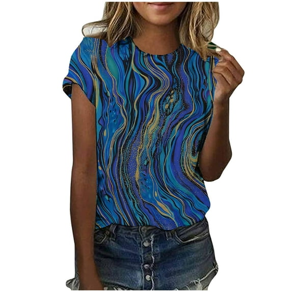 IROINNID Fashion Women Summer Loose Print Round-Neck T-Shirt Loose Fit Short Sleeve Casual Fashion Blouse Spring Saving