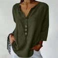 thumbnail image 1 of IROINNID Fashion Women's 3/4 Sleeve V-Neck Blouse Summer Pocket Tops Solid Color Vacation Clothes Trendy (Army Green,S), 1 of 6