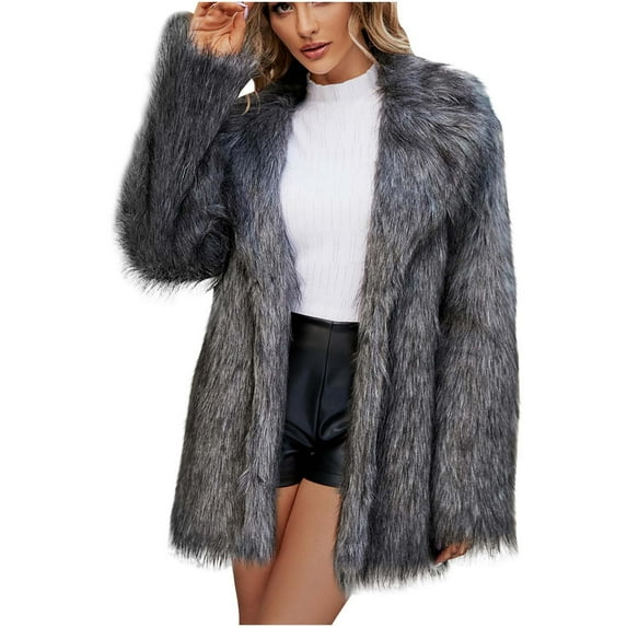 IROINNID Faux Fur Coat for Women Ladies Warm Faux-fur Thermal Coat Winter Solid Long Sleeve Oversize Elegant Outerwear(Dark Gray,XL)