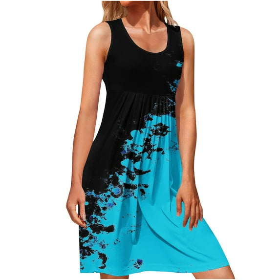 IROINNID Fit&Flare Dress For Women Sleeveless Round Neckline Casual Color-Blocking d Dress Strapless Contrast Color Dress