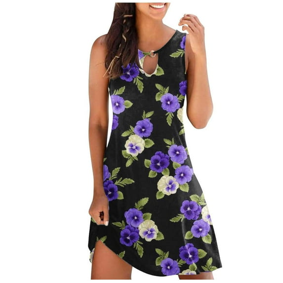 IROINNID Fit&Flare Dress For Women Sleeveless Round Neckline Sexy Vintage Round Dresses Strapless Print Dress