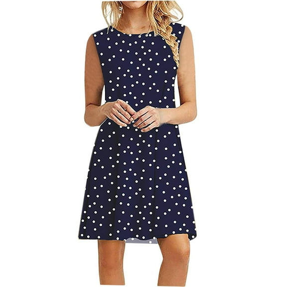 IROINNID Fit&Flare Dress For Women Sleeveless Round Neckline Vest Casual Dress Strapless Print Dress