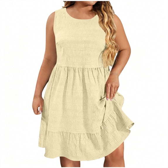 IROINNID Fit&Flare Dress for Women Sleeveless Round Neckline Summer Casual Dress Spaghetti Straps Print Dress Fashion Women's Plus Size Dresses