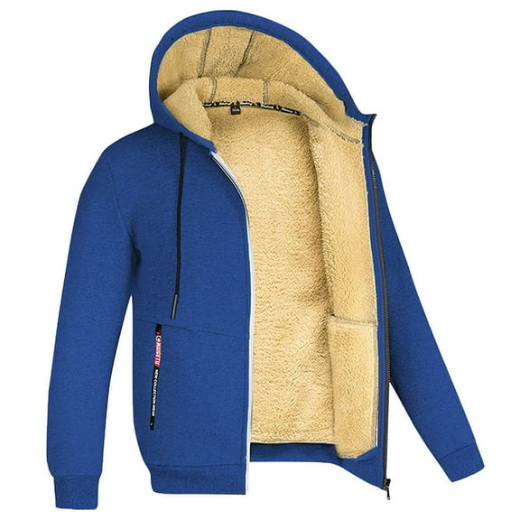 IROINNID Fleece Jacket for Women Thermal Winter Thicken Jacket Long Sleeve Hooded Drawstring Plush Zipper Warm Jacket with Pocket,Blue
