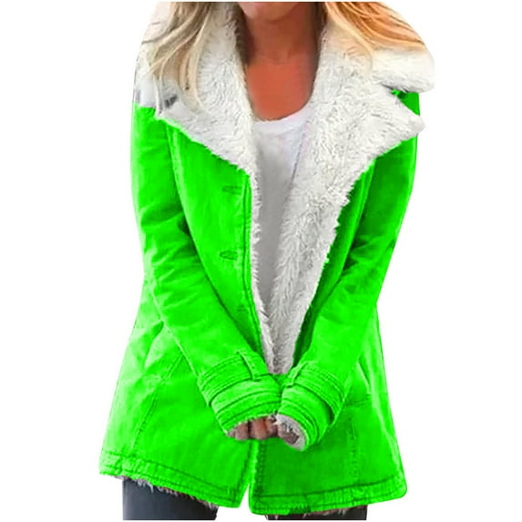 IROINNID Fleece Jacket for Women Winter Thermal Plush Warm Button Down Thicken Jacket Long Sleeve Outwear Coat,Mint Green