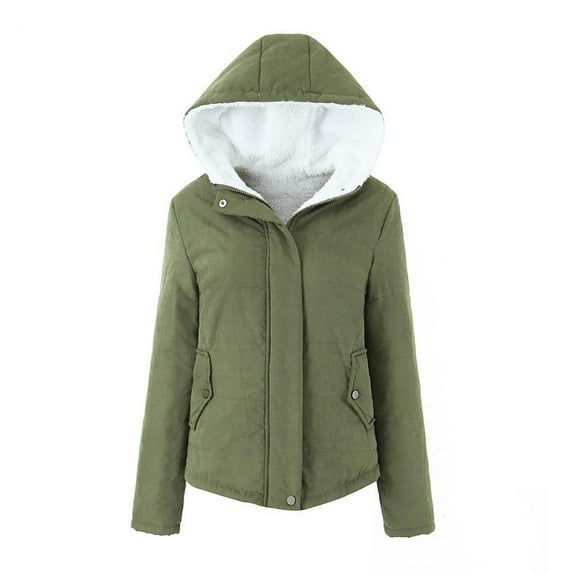 IROINNID Fleece Jacket for Women Winter Warm Fleece Thicken Coat Versatile Long Sleeve Hooded Plush Thermal Zipper Jacket,Olive Green