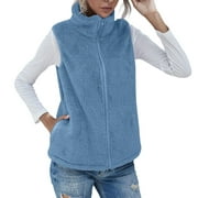 IROINNID Fleece Vest for Women Winter Warm Jacket Casual Zip Up Sleeveless Versatile Tops,Blue