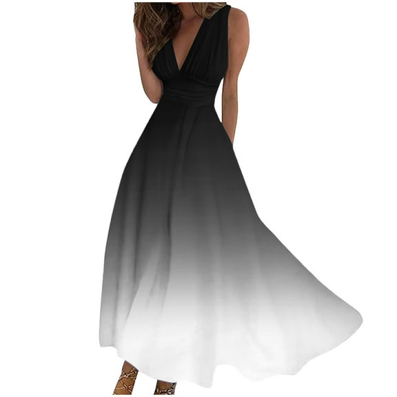 IROINNID Formal Dress for Women Wedding Guest Evening Night Party Dress Elegant Spring/Summer Printed V-neck Sleeveless Long Dress,Gray